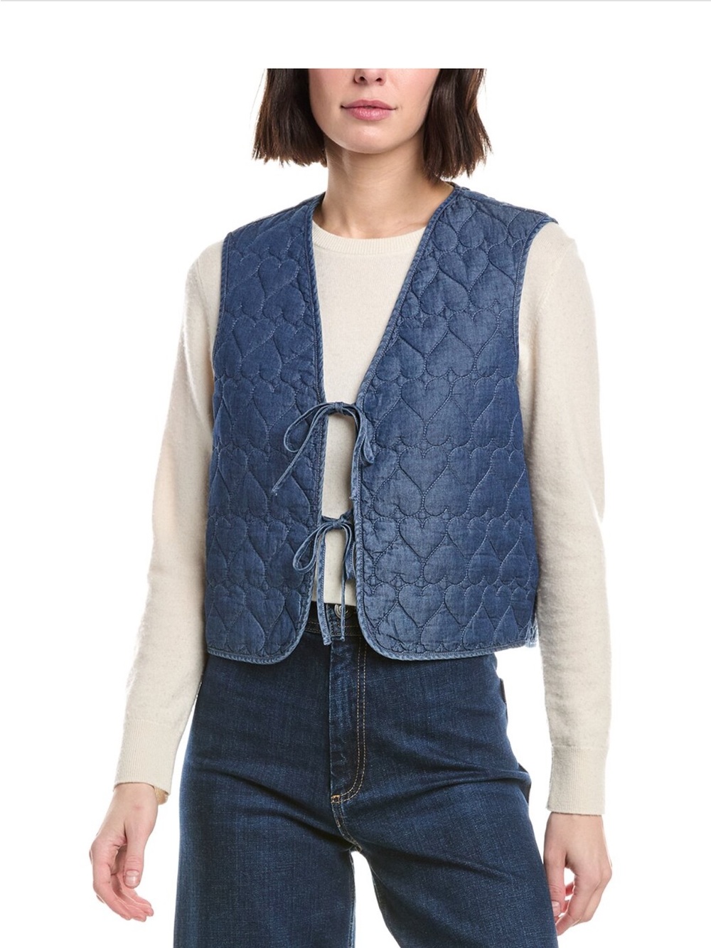 Nanette Lepore Heart Denim Blue Quilted Vest Size XL NWT